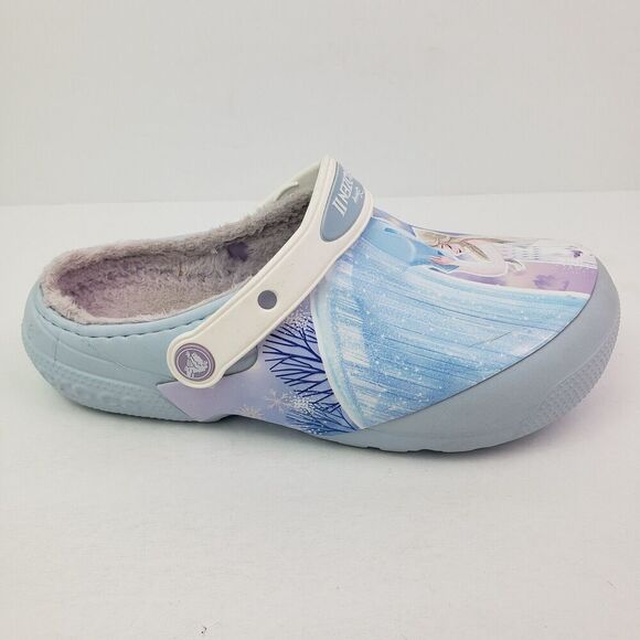Crocs Fun Lab Kids Size J3 Mineral Blue Frozen II Disney Lined Clog Shoes - Picture 2 of 12